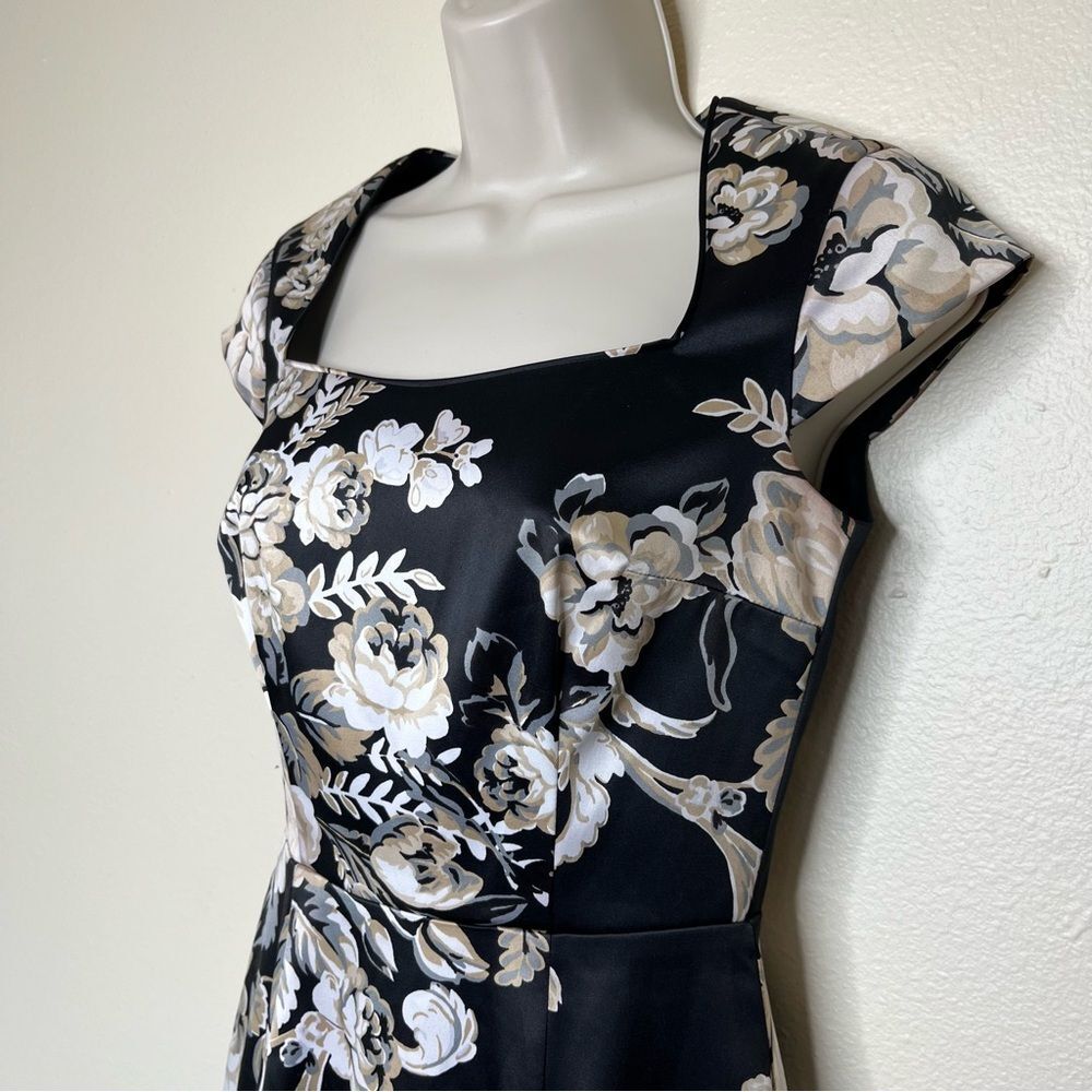 White House Black Market Floral Satin Sheath Dress Square Neck Women Size 00 - Picture 4 of 13